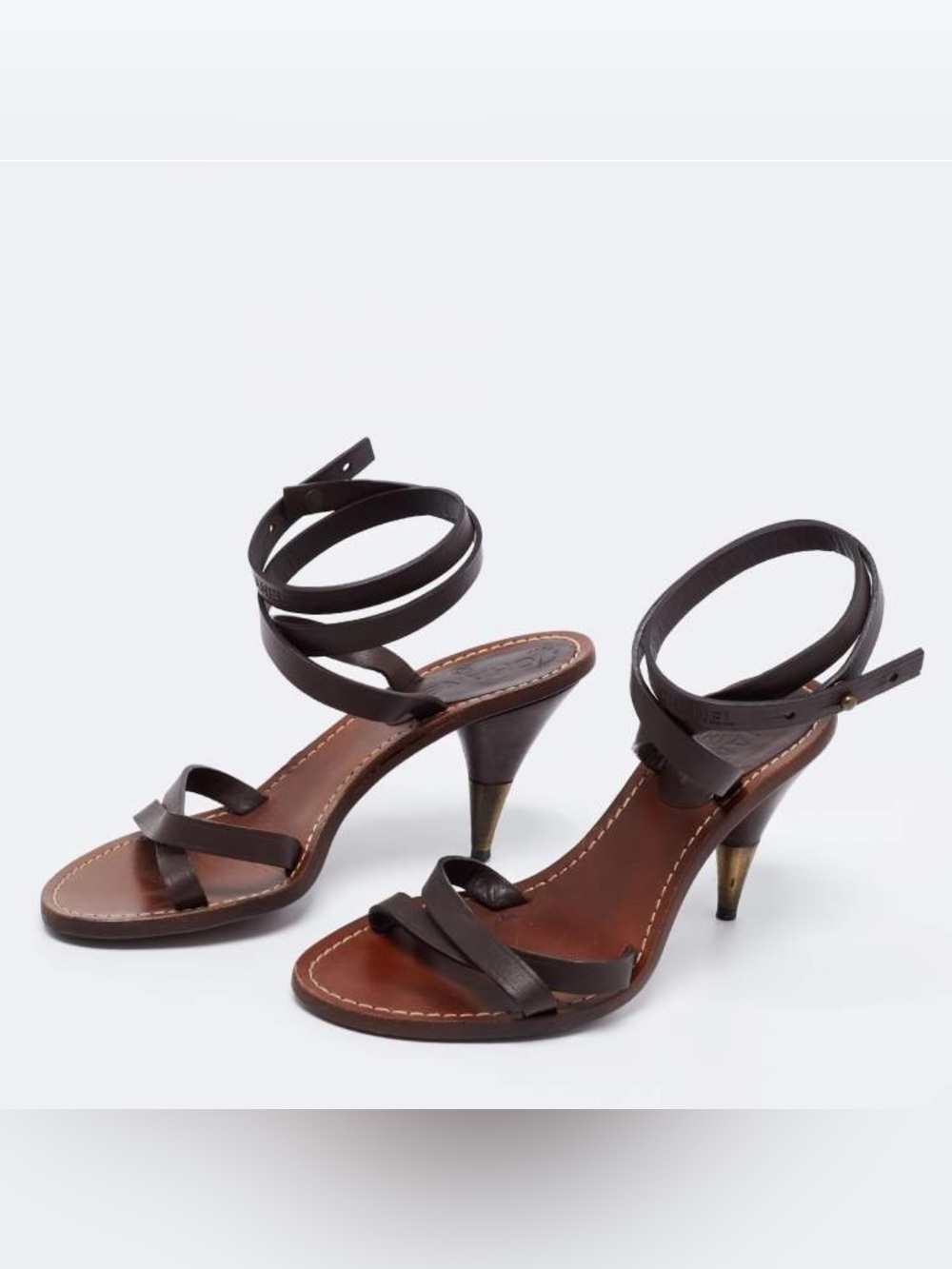 Chanel Brown Strappy Ankle-Wrap Heeled Sandals - Picture 1 of 13